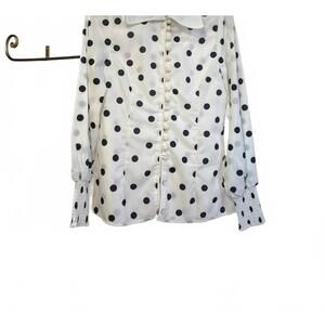 NEW MAZIK women's wide collar polka-dot blouse in white/black